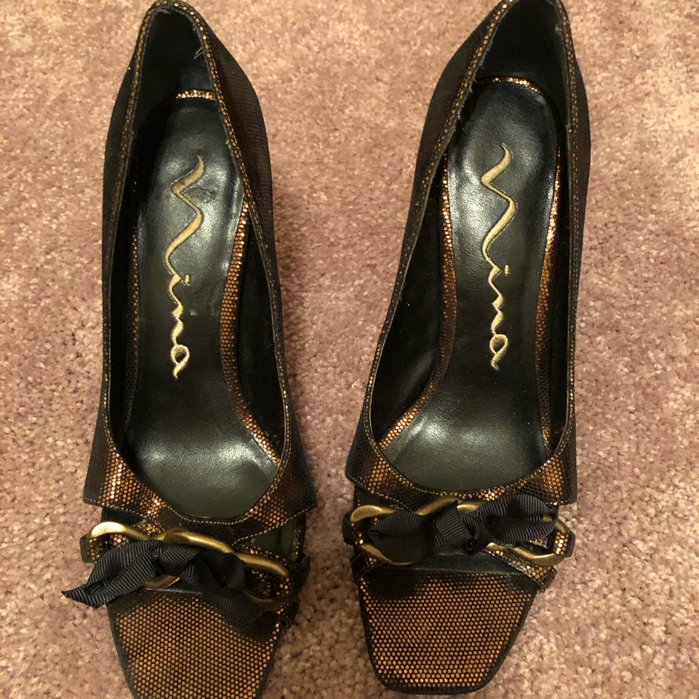 Nina Copper and Black High Heels - Size 7